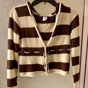Wet Seal brown Tan Beige crop sweater L Stripes